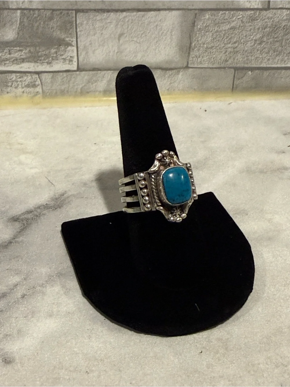 Sterling Silver Turquoise Statement Ring - size 8.5